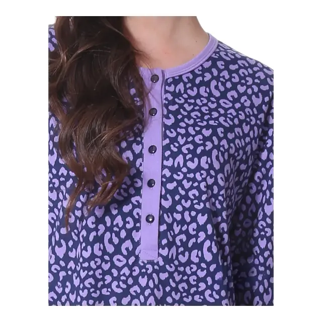 Lydia Creations Γυναικείο Νυχτικό με Πατιλέτα Animal Print NLC, Χρώμα Σκούρο Μπλε-Λιλά 2