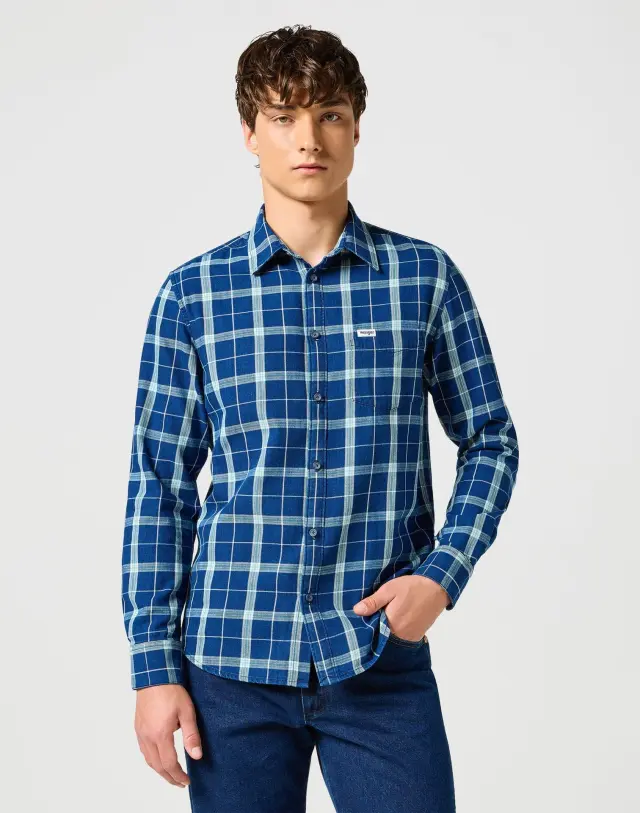 Wrangler Ανδρικό Πουκάμισο Καρό Μακρυμάνικο 112357231 Βαμβακερό Regular-Fit – Green Indigo - XXL