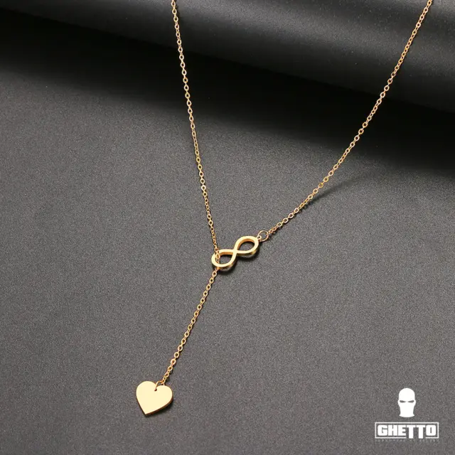 Ghetto Fashion "8" Heart Shape Pendant Layered Style Necklace SS Gold
