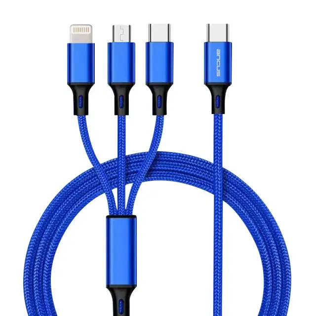 Καλώδιο Φόρτισης Ancus Flow Plus E54 USB-C 3 σε 1 Micro-USB, USB-C, Lightning 3.0A με Braided Καλώδιο Μπλε 1m. Με 5 Χρονια Εγγύηση 2
