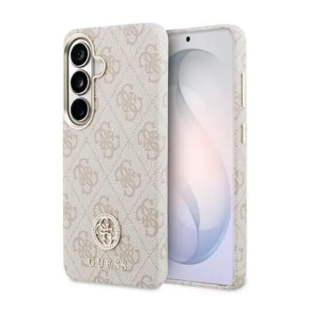 Guess PU Leather 4G Strass Logo Gold Frame Magnetic Case for Samsung Galaxy S26 Pink