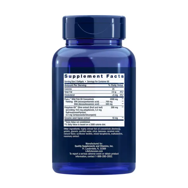 Life Extension Super Omega-3 EPA/DHA Fish Oil, Sesame Lignans, Olive Extract 120 Softgels (737870198215) 2