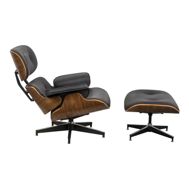 Πολυθρόνα-υποπόδιο relax Jenna μαύρο pu- plywood καρυδί-βάση χρωμίου 82x92x82εκ 2