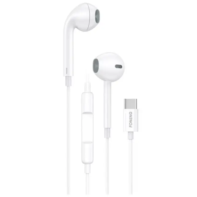 Hands Free Stereo Foneng T15 Heavy Bass USB C με Μικρόφωνο 1.2m Λευκό N71122