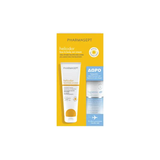 Pharmasept Heliodor Promo, Face Sun Cream SPF 50 Αντηλιακή Κρέμα Προσώπου 150ml &  Hygienic Shower Cream Κρεμώδες Αφρόλουτρο, 100ml, 1σετ