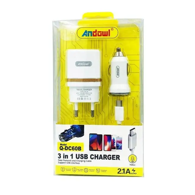 Andowl Σετ Αυτοκίνητου και Πρίζας με Θύρα USB-A και Καλώδιο USB-C Λευκός Q-DC60B 216151 3
