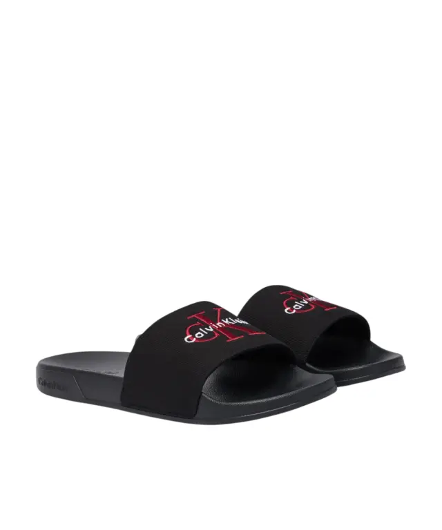 Calvin Klein - Ανδρικές Παντόφλες Slide Canvas Logo YM0YM01393-0KQ Μαύρο 2