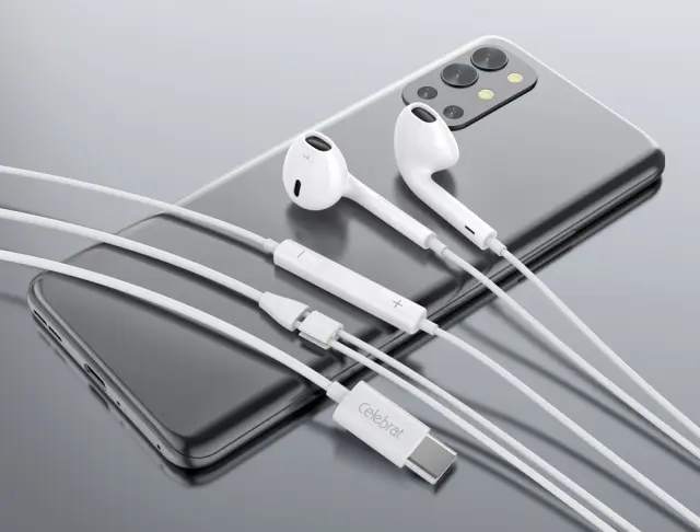 CELEBRAT earphones με μικρόφωνο E500, USB-C σύνδεση, Φ14mm, 1.2m, λευκά 2