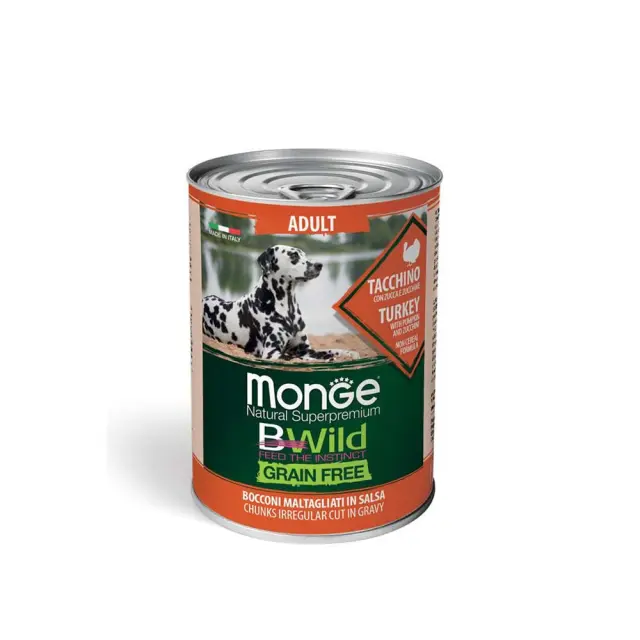 Monge Bwild Grain Free Κονσέρβα Σκύλου με Γαλοπούλα, Κολοκύθα και Κολοκυθιά 400gr