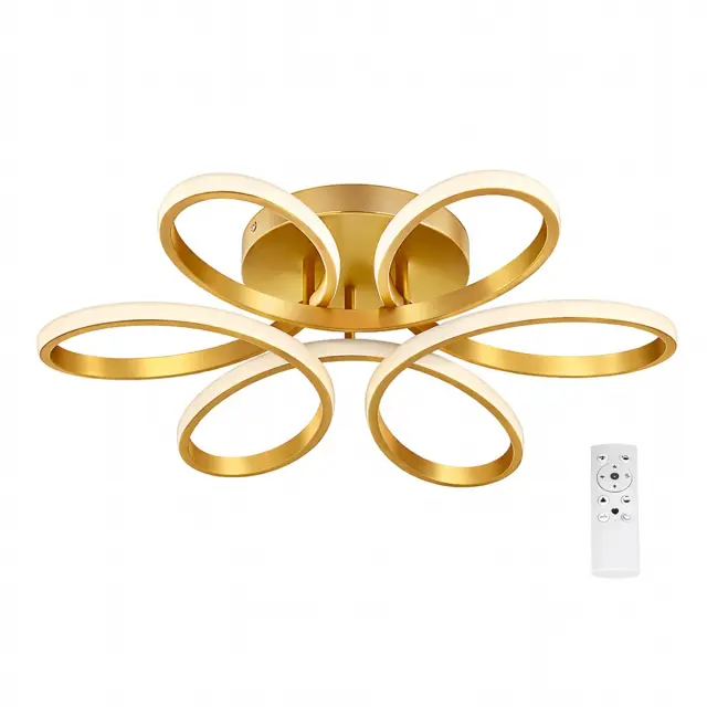VenCore Lumeo Gold - Μοντέρνο Φωτιστικό Οροφής Πλαφονιέρα LED 60W Χρυσό Αλουμίνιο με Ρυθμιζόμενο CCT Λευκό - Ημέρας - Θερμό & Χειριστήριο - Φ60 x Υ12cm (7741-20024)