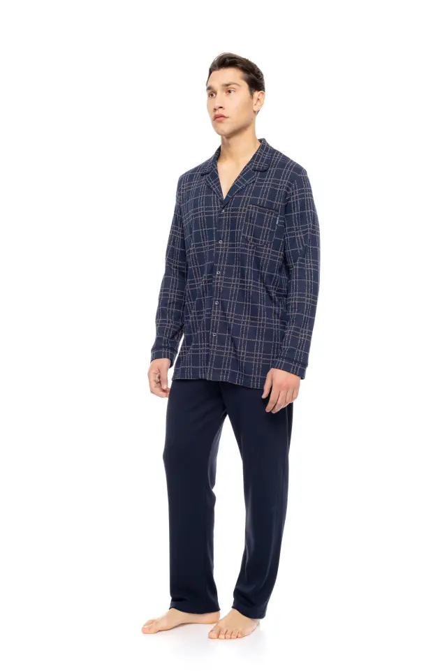 W-M779 - Type - PYJAMA BUTTONED JACQUARD SAND BLUE PLAID 2