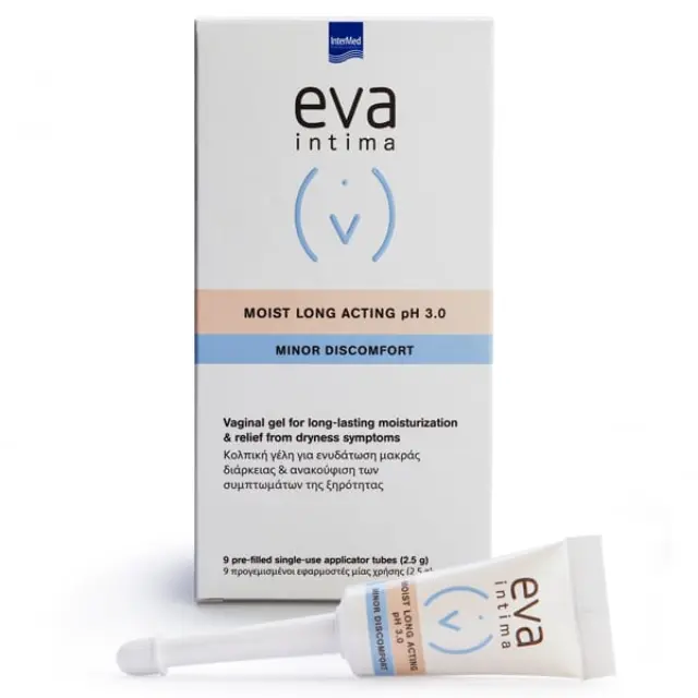 INTERMED Eva Intima Moist Long Acting pH 3.0 Υγραντική Κολπική Γέλη για Ανακούφιση της Ξηρότητας, 9x2,5g