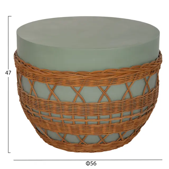 ΤΡΑΠΕΖΙ ΣΑΛΟΝΙΟΥ FB918165 FIBER CEMENT ΠΡΑΣΙΝΟ-RATTAN ΦΥΣΙΚΟ Φ56x47Υεκ. 2