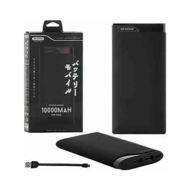 Power Bank 10000mAh με 2 Θύρες USB-A Μαύρο WK WP-035