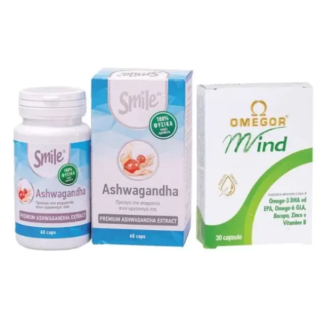 AM Health Ashwagandha KSM-66 Smile Ashwagandha 60 κάψουλες & UGA Omegor Mind 30 κάψουλες
