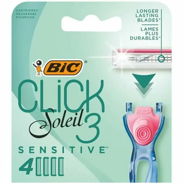 Bic Click Soleil 3 Sensitive Ανταλλακτικές Κεφαλές με 3 Λεπίδες & Λιπαντική Ταινία για Ευαίσθητες Επιδερμίδες 4τμχ