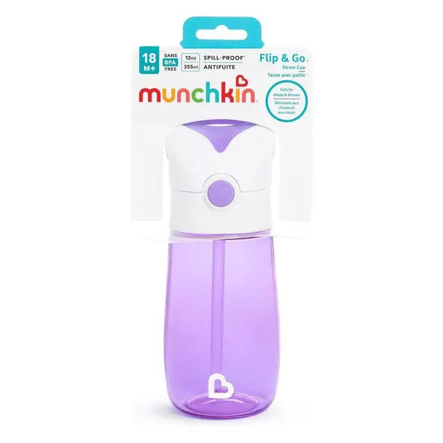 Munchkin Flip & Go Παιδικό Παγούρι Σιλικόνης με Καλαμάκι Μωβ 355ml 2