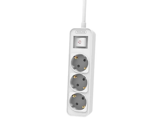 Πολύπριζο Philips - 3x Schuko - Με Διακόπτη On/Off - Παιδική προστασία - Καλώδιο 1.5m - Λευκό1150102-0025