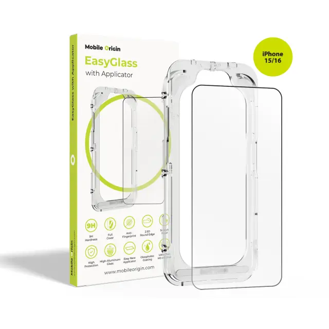 Mobile Origin EasyGlass with Applicator iPhone 15/iPhone 16