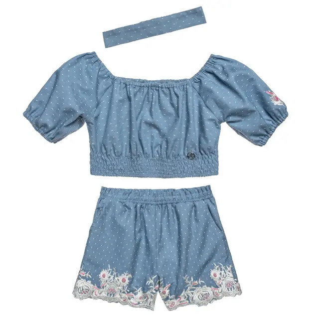 Σετ cropped top με κεντήματα και κορδέλα μαλλιών