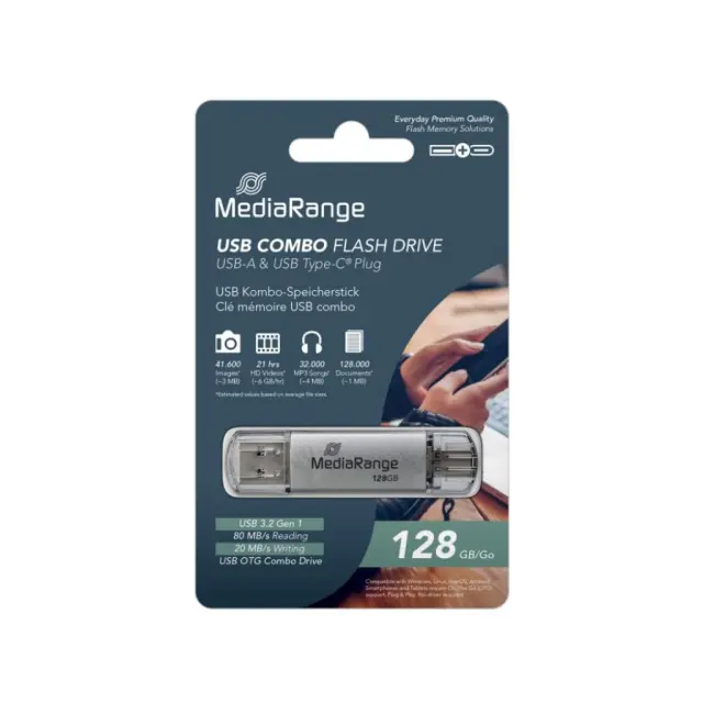 MediaRange USB 3.0 Combo Flash Drive with USB Type-C™ plug, 128GB (MR938) MR SSD & USB FLASH DRIVES & MEMORY CARDS