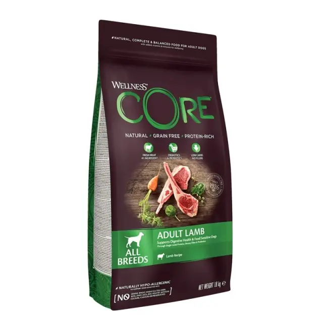 Wellness Core Adult All Breeds Ξηρά Τροφή Σκύλου Αρνί Χωρίς Σιτηρά 1.8kg