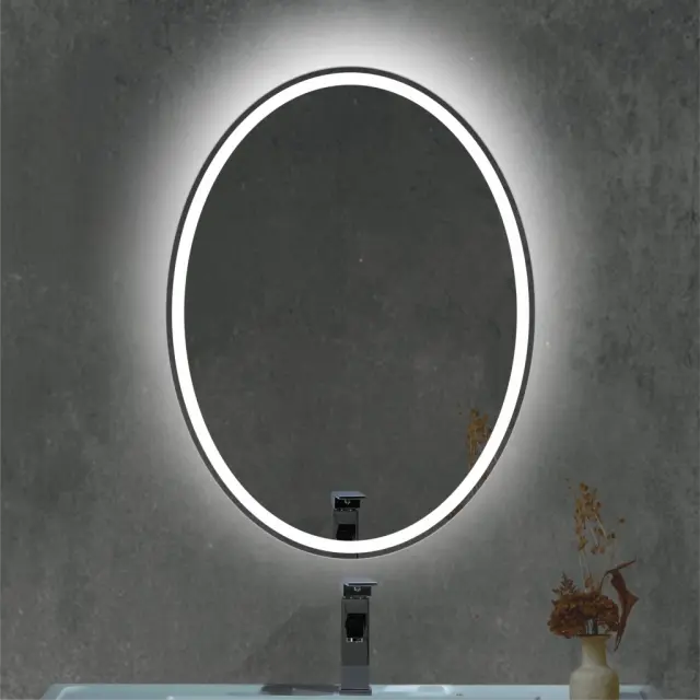 Stewehome Οβάλ Καθρέφτης LED με Λέιζερ Σχέδιο 60x80 cm 3