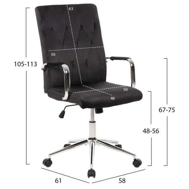 ΚΑΡΕΚΛΑ ΓΡΑΦΕΙΟΥ FB91181.04 ΜΑΥΡΟ ΒΕΛΟΥΔΟ-INOX ΒΑΣΗ 58x61x105-113Yεκ. 2