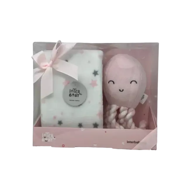 Interbaby Κουβέρτα Αγκαλιάς 80*110cm Με Λούτρινο Octapus Pink 8435690608168