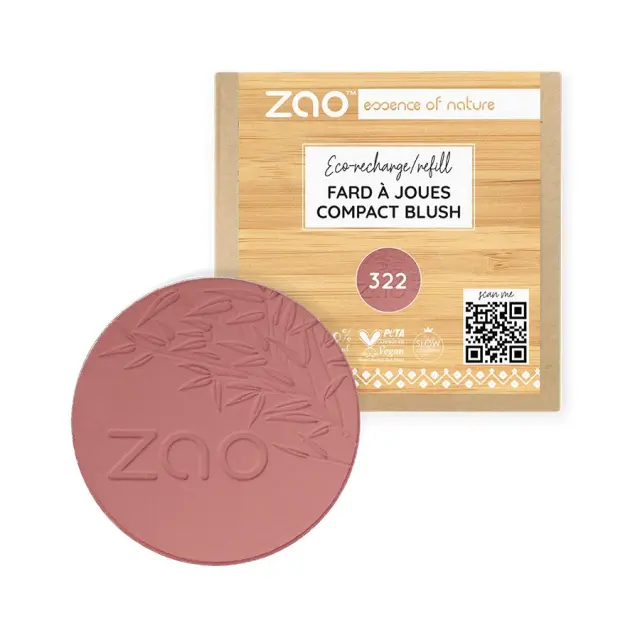 Zao Organic Compact Blush Refill– Βιολογικό compact ρουζ με φυσικό, φωτεινό αποτέλεσμα (Ανταλλακτικό) - Zao 322 Brown Pink