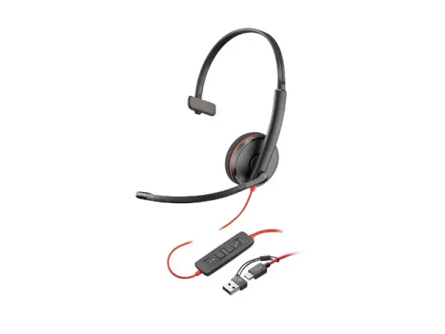 HP Poly Blackwire 3210 Monaural USB-C Headset +USB-C A Adapter (8X214AA)