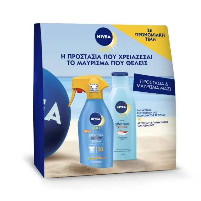 Nivea Sun Protect + Moisture Trigger Spray SPF30, 300ml + Nivea Sun After Sun Protect + Bronze Tan Prolong Lotion, 200ml