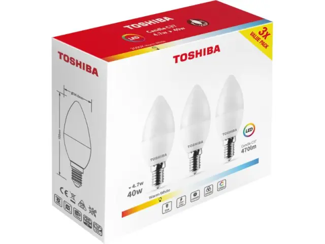 Toshiba LED 3PACK C37 E14 4.7W 3000K (DELS-CD344P714AE23)