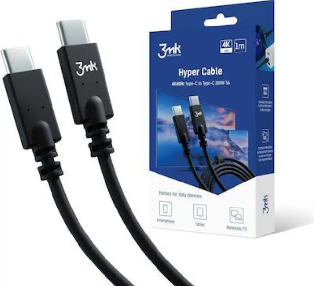 3mk® Hyper Cable 4k60Hz 1m 100W Type-C to Type-C /Black.