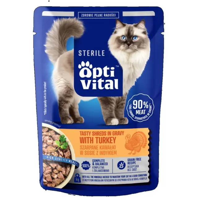 OPTIVITAL Sterile Tasty shreds in gravy with turkey - wet cat food - 85g