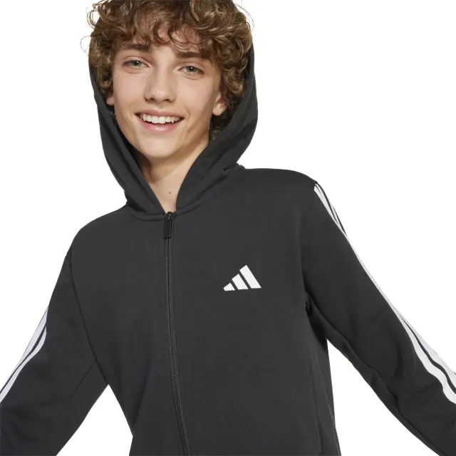 adidas Αθλητική Ζακέτα Φούτερ με Κουκούλα Μαύρη Essentials 3-Stripes - 15-16 χρονών 2