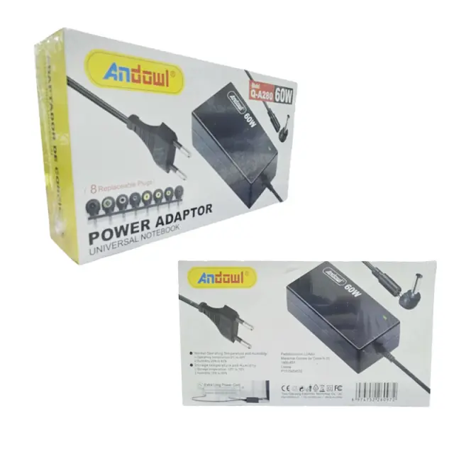 Andowl Universal Τροφοδοτικό Φόρτισης Laptop 60W με 8 Αντάπτορες - Power Adaptor 260972