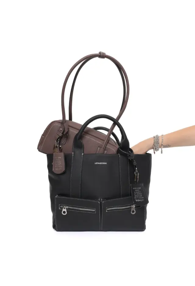 LE PANDORINE - Kyoto medium satchel dark brown color 2