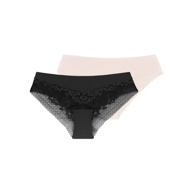 DORINA Γυναικείο Slip Kelsea Cheeky Hipster - Διπλό Πακέτο, Χρώμα Μαύρο-Ιβουάρ - S