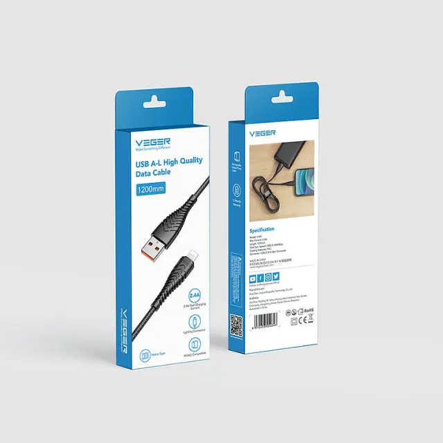 Veger V105 Braided USB to Lightning Cable Μαύρο 1.2m (V105) 2
