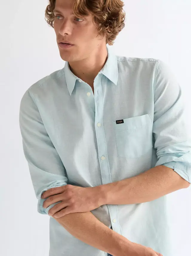 Wrangler Ανδρικό Λινό Πουκάμισο 112378039 – Light Cyan - XXL 3