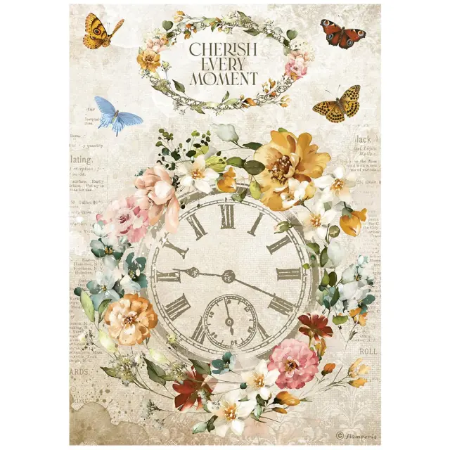 Ριζόχαρτο Stamperia 21x29cm, Garden of Promises, Cherish every moment Clock