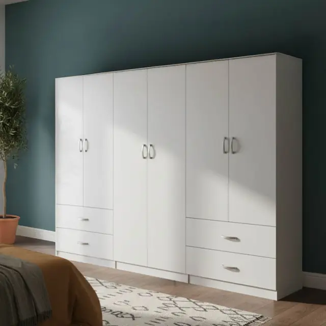 Ντουλάπα εξάφυλλη Athos pakoworld λευκή 240x42x180εκ