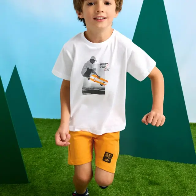 Mini 2 έως 10 ετών Σετ βερμούδα και μπλούζα πατίνι πορτοκαλί - 7Ε