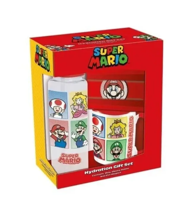SUPER MARIO (4 COLOUR) GIFT SET (PLASTIC BOTTLE, MUG & MAGNET) V2 - Fan Shop and Merchandise