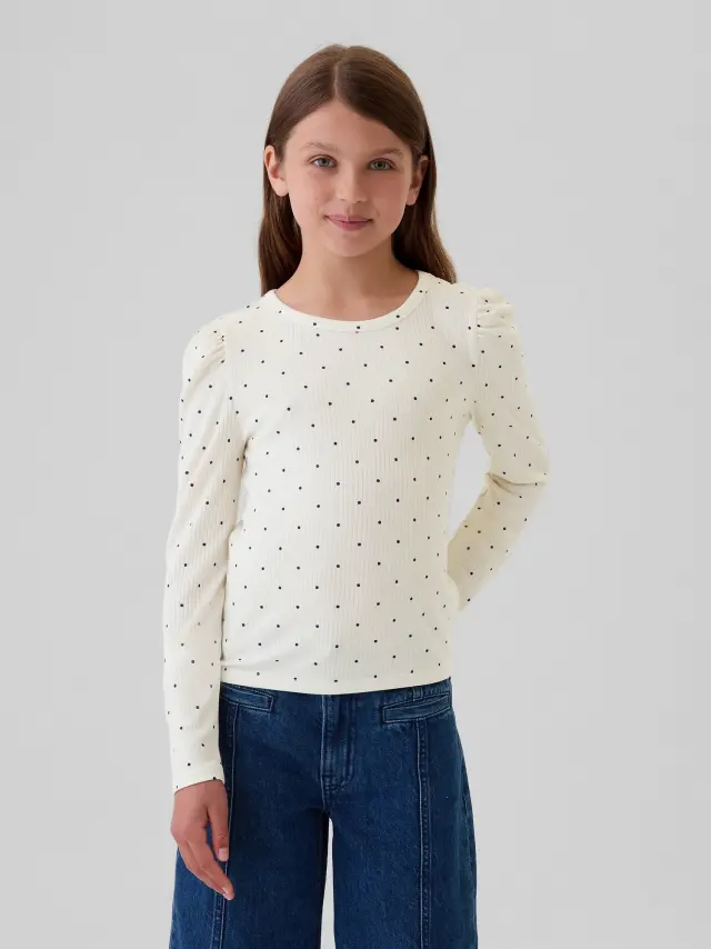 Άσπρο Παιδικό Softspun Ribbed Τοπ White navy dot