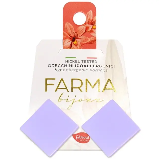 Farma Bijoux Υποαλλεργικά Σκουλαρίκια Χωρίς Νικέλιο Καρφωτά Μωβ Τετράγωνα Κουμπιά (LQC289) 20mm