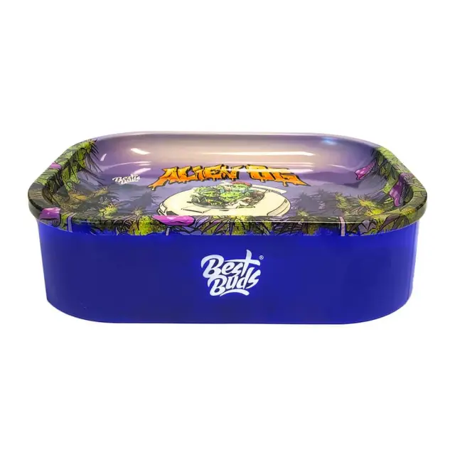 Best Buds Thin Box Rolling Tray with Storage Alien OG 2
