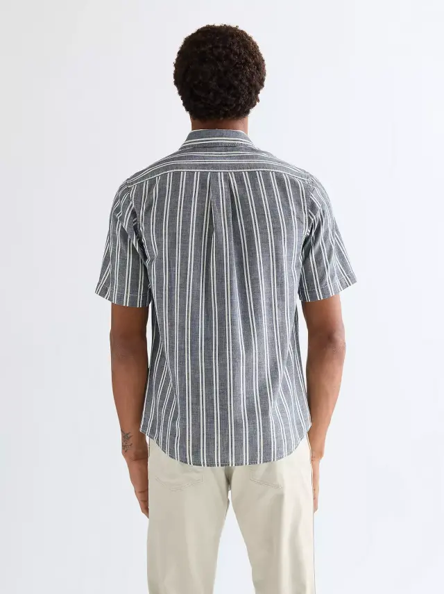 Wrangler Ανδρικό Chambray Ριγέ Πουκάμισο 112378121 – Indigo Blue - XXL 2