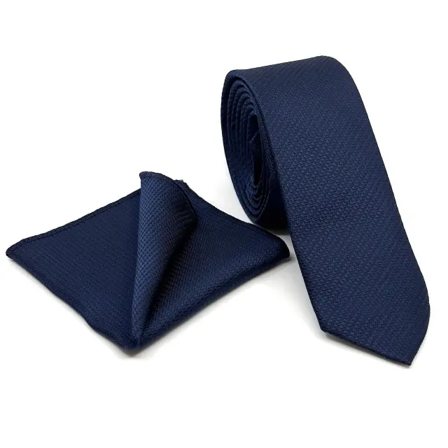 Μπλε Ζακάρ Γραβάτα Microfiber Σετ με Μαντηλάκι